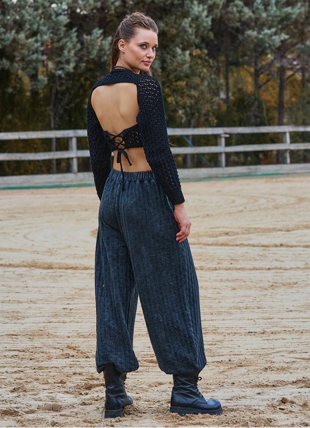 Black Womens Winter Trousers with Elastic Legs and Pockets 4755
