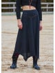 Binding Detail Waistband Asymmetrical Hem Flared Black Midi Skirt