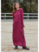 Crew Neck Button Detailed Burgundy Long Sleeve Dress 4760
