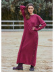 Crew Neck Button Detailed Burgundy Long Sleeve Dress 4760