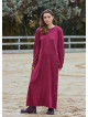Crew Neck Button Detailed Burgundy Long Sleeve Dress 4760