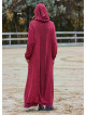 Hooded Button Detailed Burgundy Bohemian Cardigan with Pockets 4757