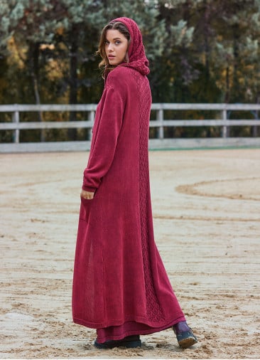 Hooded Button Detailed Burgundy Bohemian Cardigan with Pockets 4757