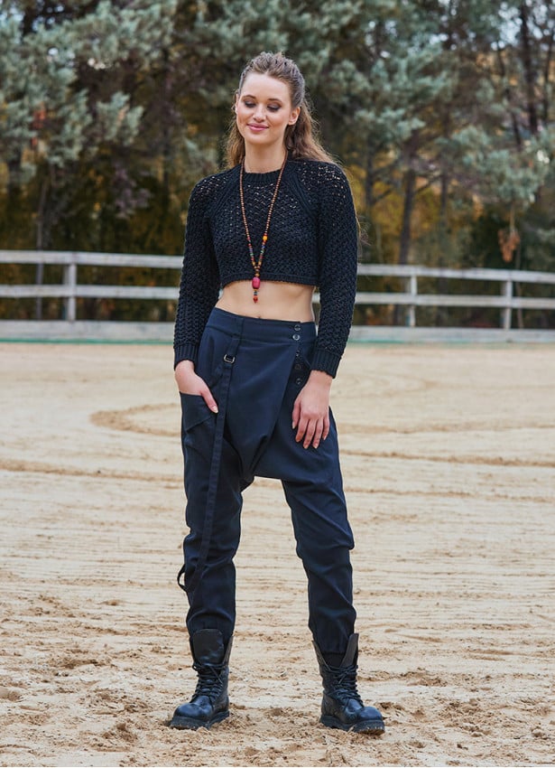 Black Bohemian Shalwar with Elastic Waistband and Rope Detail and Buttons 4555