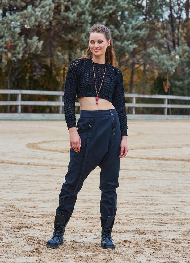 Black Bohemian Shalwar with Elastic Waistband and Rope Detail and Buttons 4555