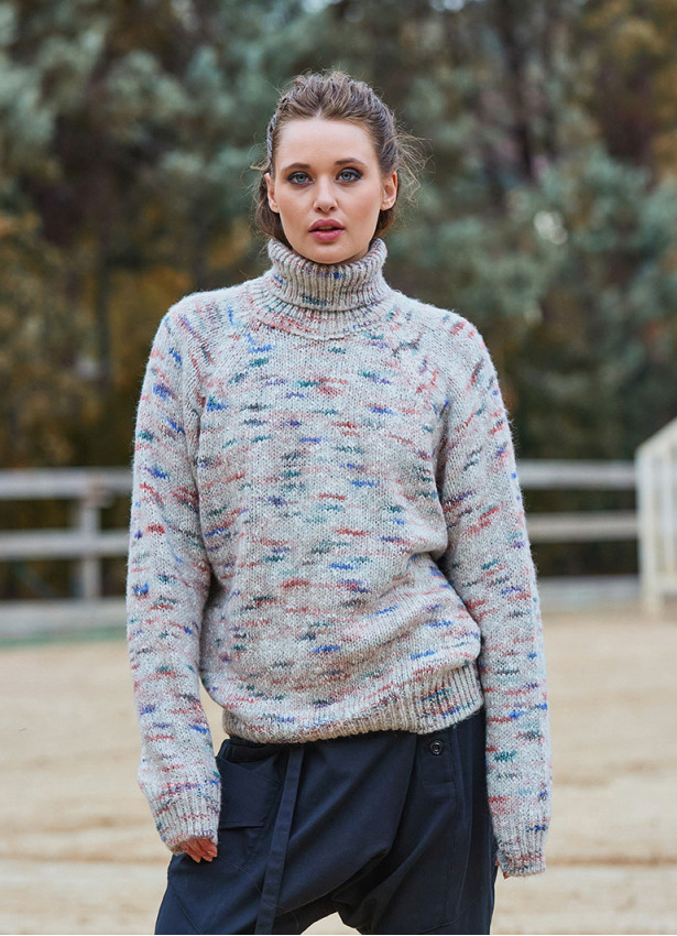 Turtleneck Knitted Loose Cut Stone Color Womens Sweater 4762
