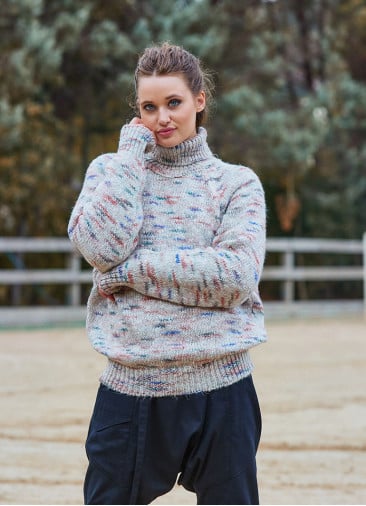 Turtleneck Knitted Loose Cut Stone Color Womens Sweater 4762