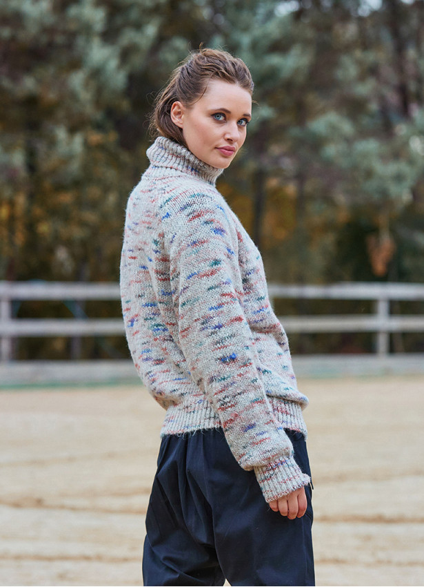 Turtleneck Knitted Loose Cut Stone Color Womens Sweater 4762