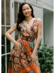 V Neck Robe Coffee Patterned Long Dress 4558