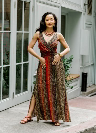 P V Neck Double Breasted Long Tile Dress 4559