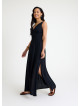 V Neck Double Breasted Black Long Dress 4560