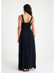 V Neck Double Breasted Black Long Dress 4560