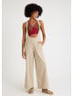 Zipper Detailed Pocket Cream Womens Summer Jumpsuit 4681