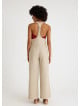 Zipper Detailed Pocket Cream Womens Summer Jumpsuit 4681