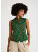 Green Floral Blouse with Cross Collar and Buttons 4679