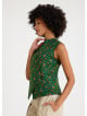 Green Floral Blouse with Cross Collar and Buttons 4679