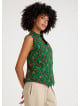 Green Floral Blouse with Cross Collar and Buttons 4679