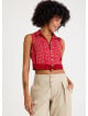 Shirt Collar Button Detailed Red Floral Blouse 4682