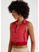 Shirt Collar Button Detailed Red Floral Blouse 4682
