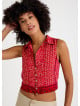 Shirt Collar Button Detailed Red Floral Blouse 4682