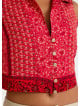 Shirt Collar Button Detailed Red Floral Blouse 4682
