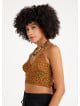 Halter Neck Backless Red Floral Blouse 4683