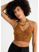 Halter Neck Backless Red Floral Blouse 4683