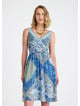 V Necked Blue Patterned Midi Dress 4690
