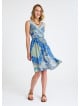 V Necked Blue Patterned Midi Dress 4690