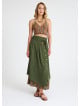 Double Layered Green Floral Skirt with Pocket and Button Detail 4692