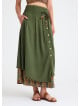 Double Layered Green Floral Skirt with Pocket and Button Detail 4692
