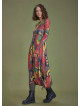 Boat Neck Thumb Hole Side Strings Yellow Pattern Dress