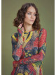 Boat Neck Thumb Hole Side Strings Yellow Pattern Dress