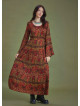 Boat Neck Black Pattern Gypsy Style Long Dress