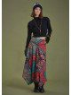 Black Printed Asymmetrical Hem Flared Midi Skirt