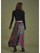 Black Printed Asymmetrical Hem Flared Midi Skirt