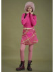 Oversized Button Wrapped Pink Patterned Mini Skirt