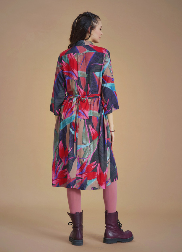 Red Patterned Paisley Winter Shirt Dress