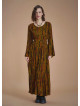 Boat Neck Khaki Pattern Gypsy Style Long Dress