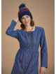 Nervure Front Laced Hem Long Sleeve Blue Dress