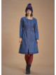 Nervure Front Laced Hem Long Sleeve Blue Dress