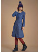 Nervure Front Laced Hem Long Sleeve Blue Dress
