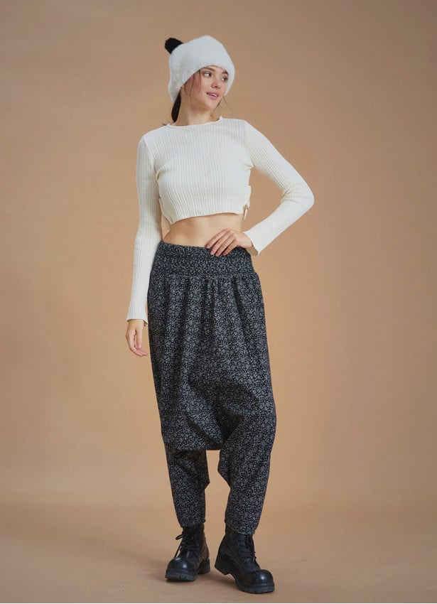 Winter Elastic Waist and Leg Black Harem Pants