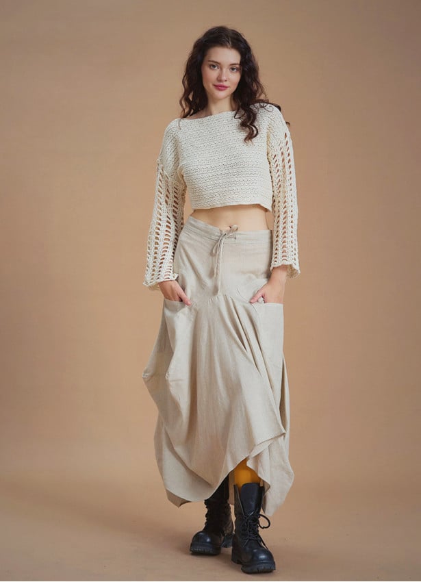 Asymmetrical Hem Detail Hippie Style Cotton Long Skirt