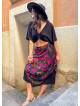 Elasticated Waist Double Layered Black Floral Skirt 4911