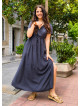 V Neck Anthracite Bohemian Dress with Slit and Tie Closure 5025