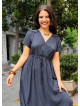 V Neck Anthracite Bohemian Dress with Slit and Tie Closure 5025