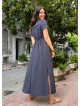 V Neck Anthracite Bohemian Dress with Slit and Tie Closure 5025
