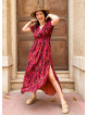 V Neck Slit Strappy Coral Flower Dress 5026