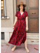 V Neck Slit Strappy Coral Flower Dress 5026